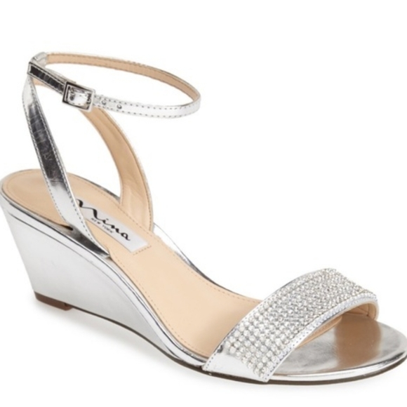 Nina Shoes - Nina Silver Rhinestone Wedge Sandal: 9